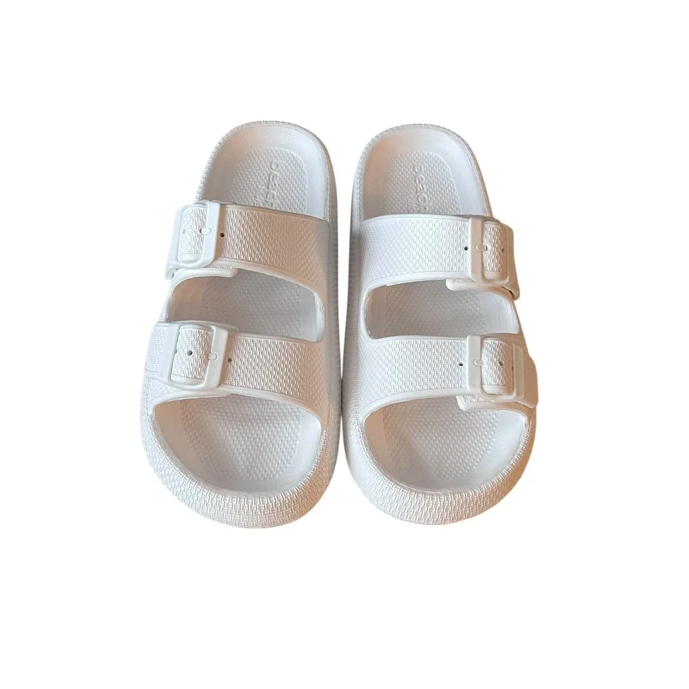 JSlides Beach Slides White EVA Comfort Adjustable Buckle Sliders Sandals Size 9M
